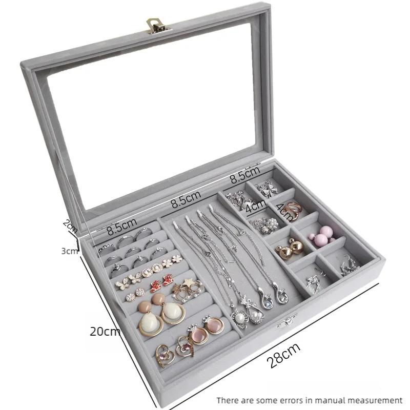 1PCS Jewelry Storage Box Home Jewelry Display Box Cover Large Flip Transparent Visible Velvet Dustproof Storage Jewelry Box