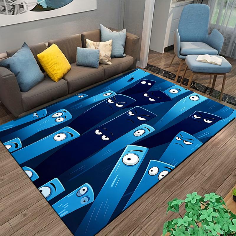 "Cartoon Blue Characters with Funny Expressions Printed Carpet Rug" Suitable for use as an anti-slip for living room bedroom sofas