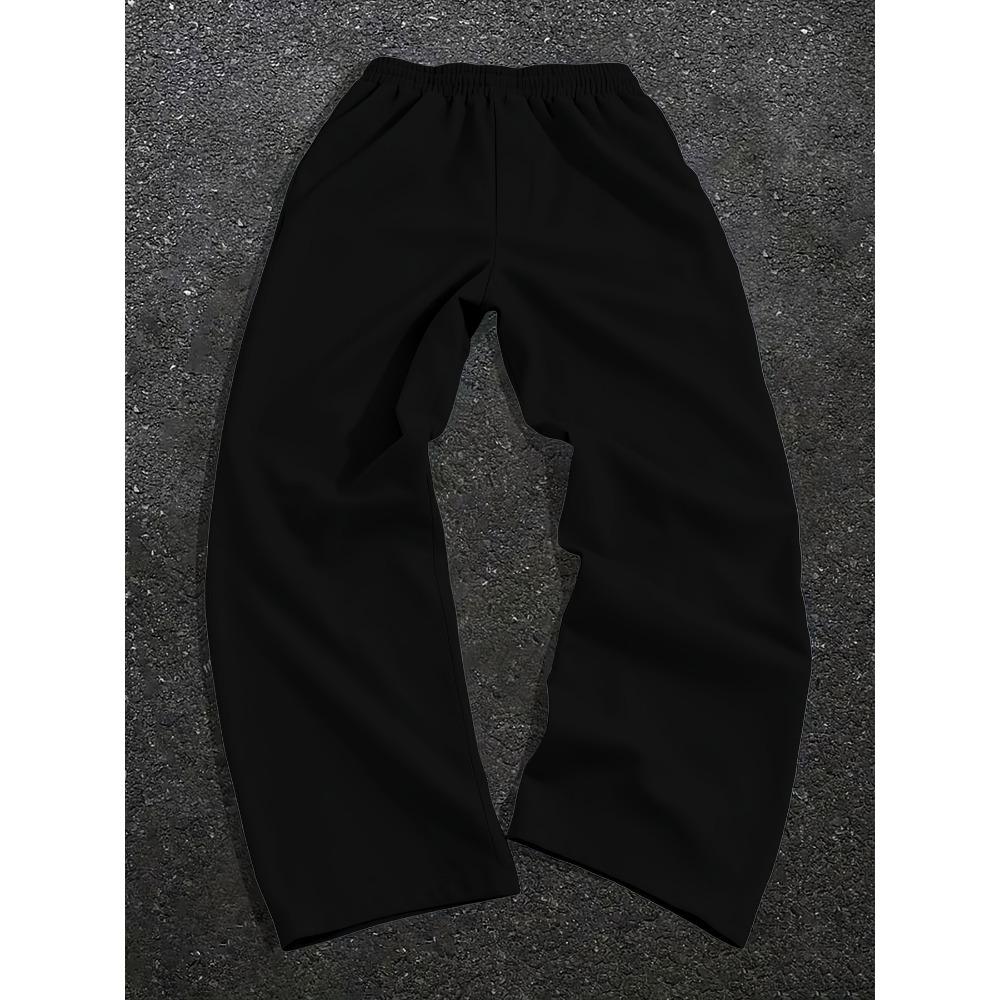 Men's Gothic Dark Casual Running Pants with Rose Print Pattern, Loose Straight Leg Drawstring Pants, Comfortable Running Pants for All Seasons
