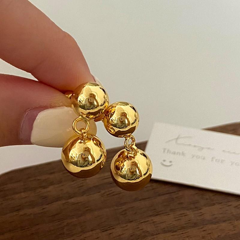Korean Ins Blogger Fever Same 3 Gold Balls Pendant Earrings French Style Minimalist Jewelry Women