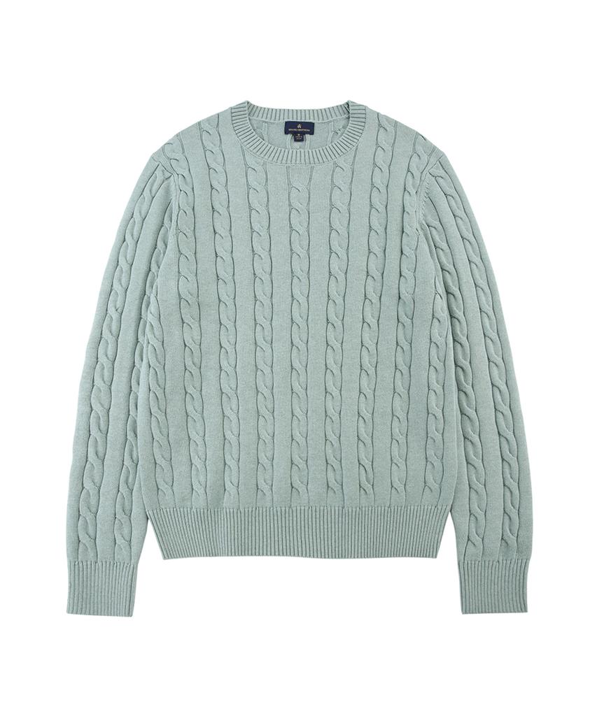 BROOKS BROTHERS Cotton Cable Crew Neck Sweater (Light Green) (Bbwtmf8407Hes)