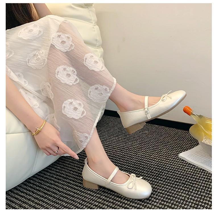 Sweet Bow Light Mouth Single Shoes Women's 2025 Spring and Summer New Round Head Retro Versatile Thick Heel Mary Jane Shoes