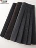 Autumn 2025 Women's High Waist Woolen Midi A-line Bodycon Pleated Skirt