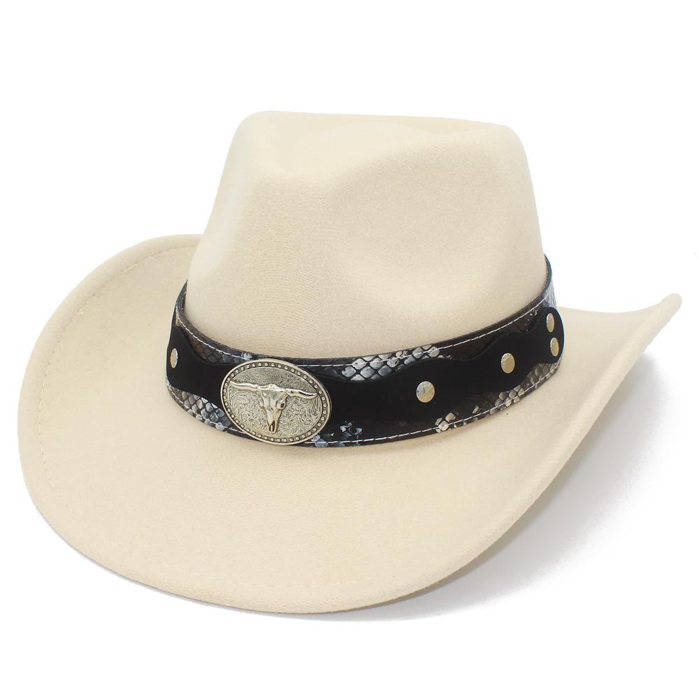 New Cow Head Belt Accessories Western Cowboy Hat Classic Retro Jazz Hat European and American Style Gentleman Hat