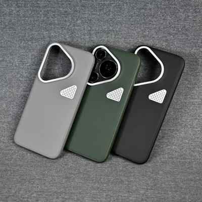 Luxury Solid Color Plain Leather Case for Huawei Pura 70 Pro Plus,Pura 70 Ultra Heat Radiation Metal Len Bumper Protective Shell