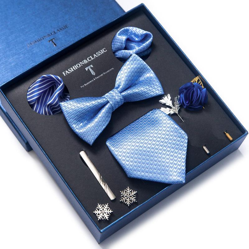 Dress 8-Piece Wedding Groom Tie Men'S Formal Business Bow Tie Square Scarf Tie Clip Hand-Typed Gift Box Packaging