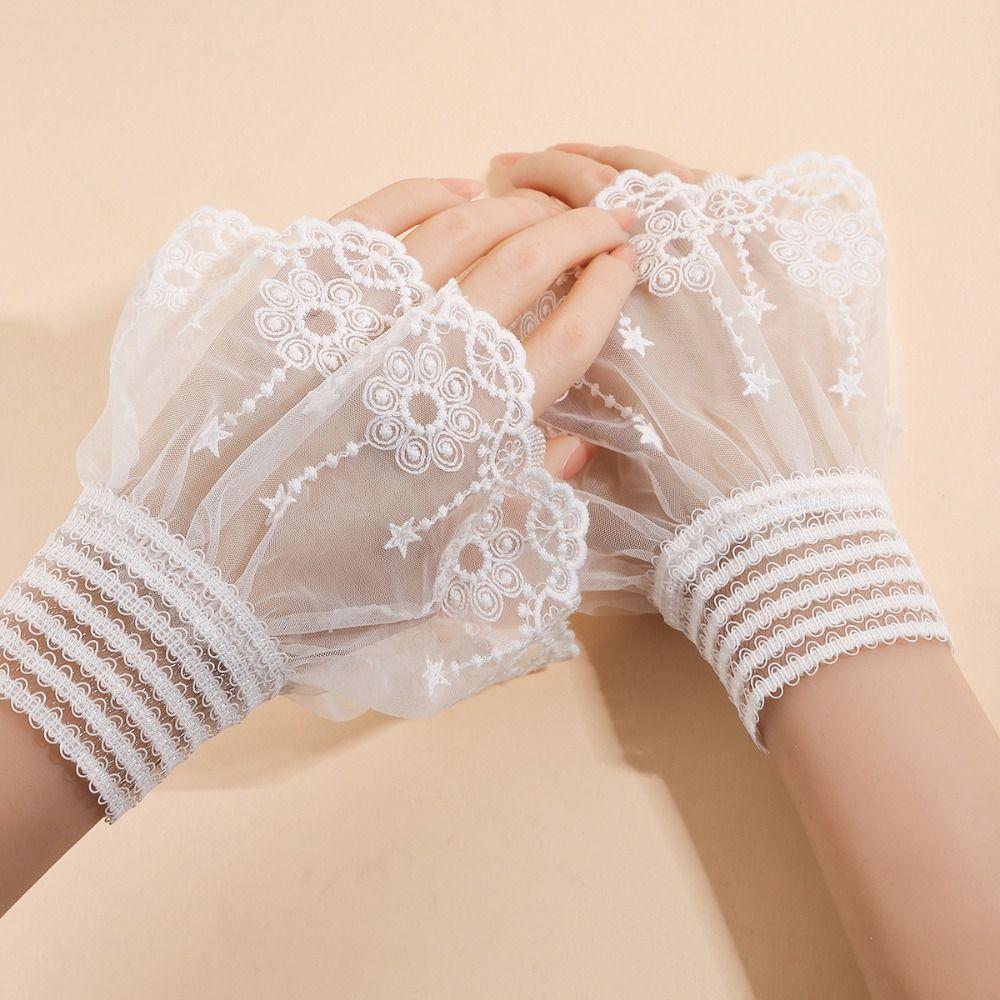 Versatile Victorian Detachable Sleeves Cuffs Solid Color Costume Accessory Fake Sleeves Cuffs Lace Ruffled Wrist Wedding