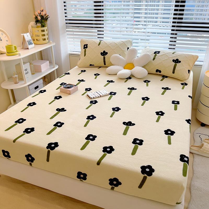 Class A New Thick Printed Milk Velvet Bed Sheet Student Dormitory Room Brushed Skin-friendly Mattress Bed Cover