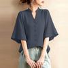 ZANZEA Women Casual V-Neck Solid Color Loose Half Sleeve Blouse