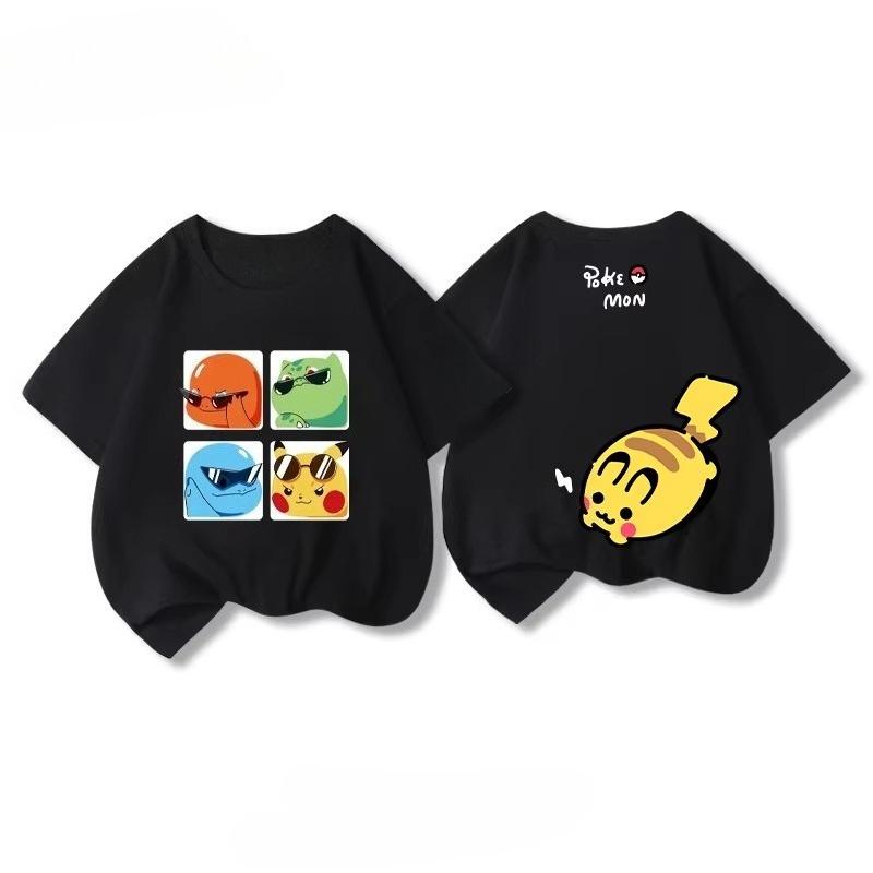 Potdemiel Summer New Pikachu Print Children's Cotton T-Shirt, Boys and Girls, Comfortable and Breathable Children's T-Shirt