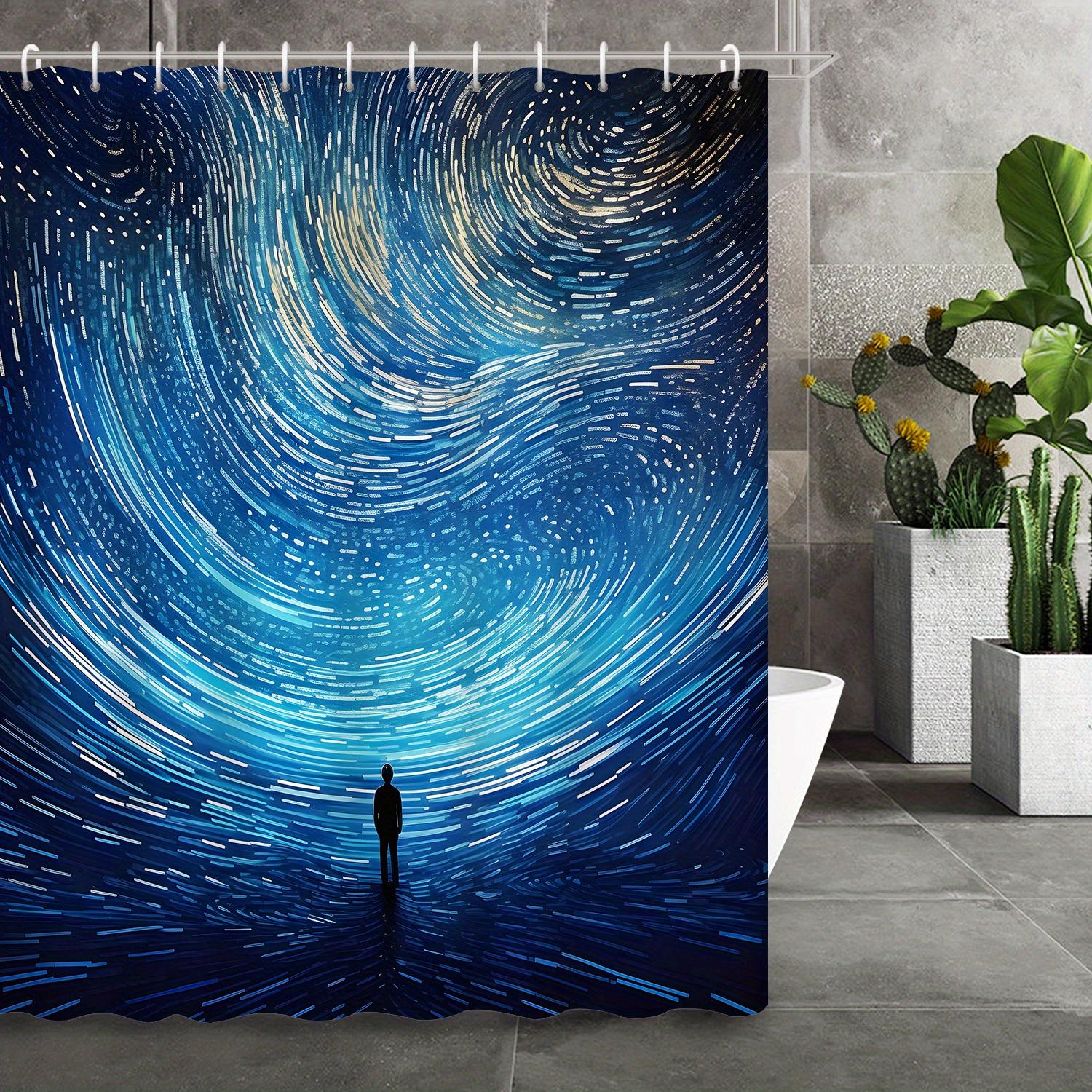 

Creative Abstract Space Art Shower Curtain – Decorative Partition With 12 Hooks For Bathroom Decor W60H190(CM)-1 Pcs