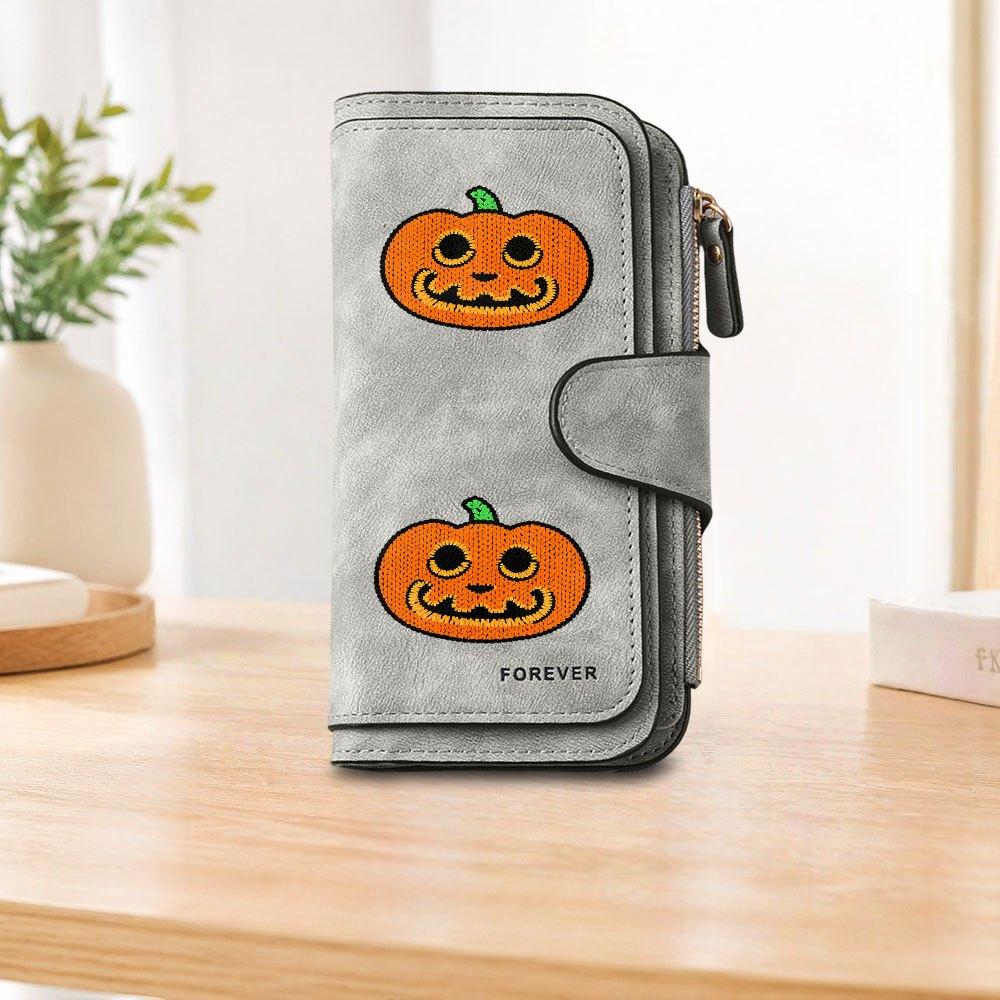 Knitted Pumpkin Pattern Long Zipper Wallet, Large-capacity Card Holder, Unisex Clutch Bag, Stylish Zippered Coin Purse, Suitable for Daily Use, a