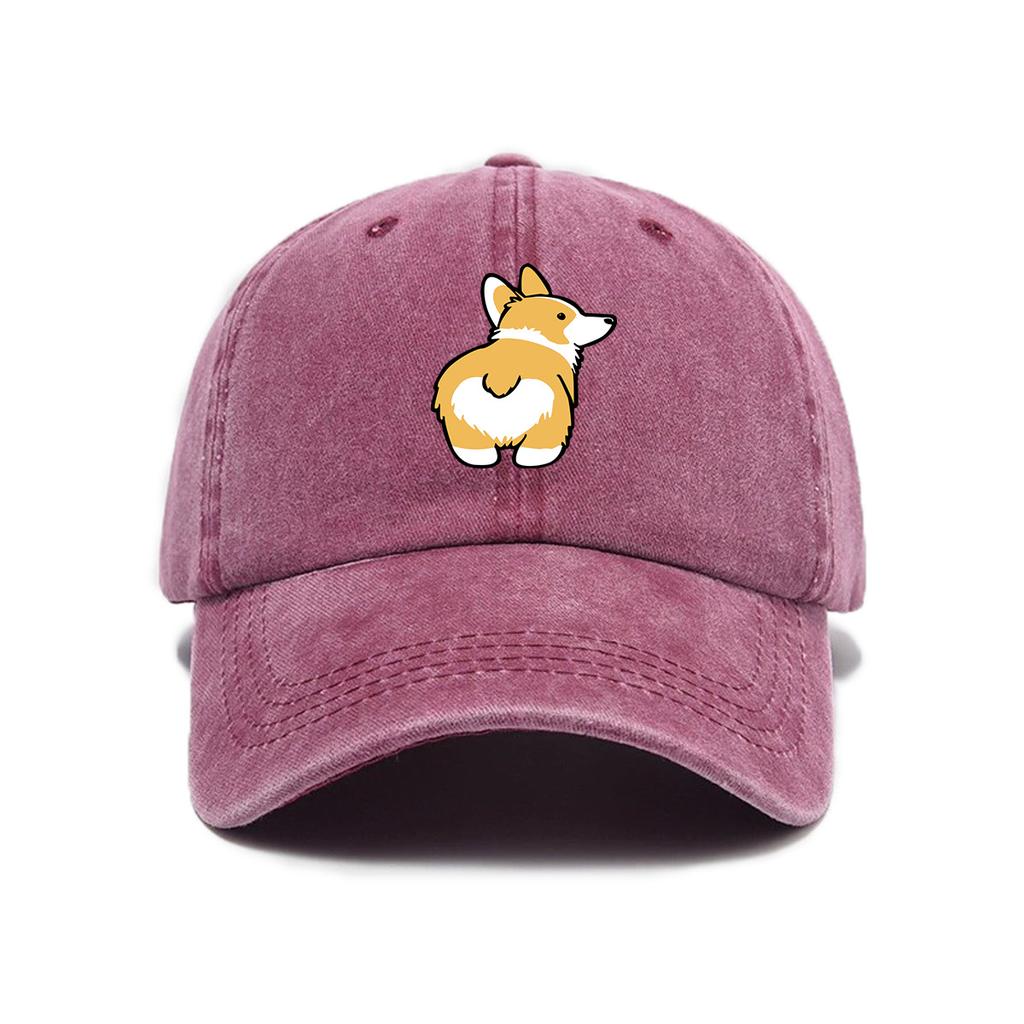 Versatile cute little corgi print washed old soft top sunshade baseball cap unisex baseball cap