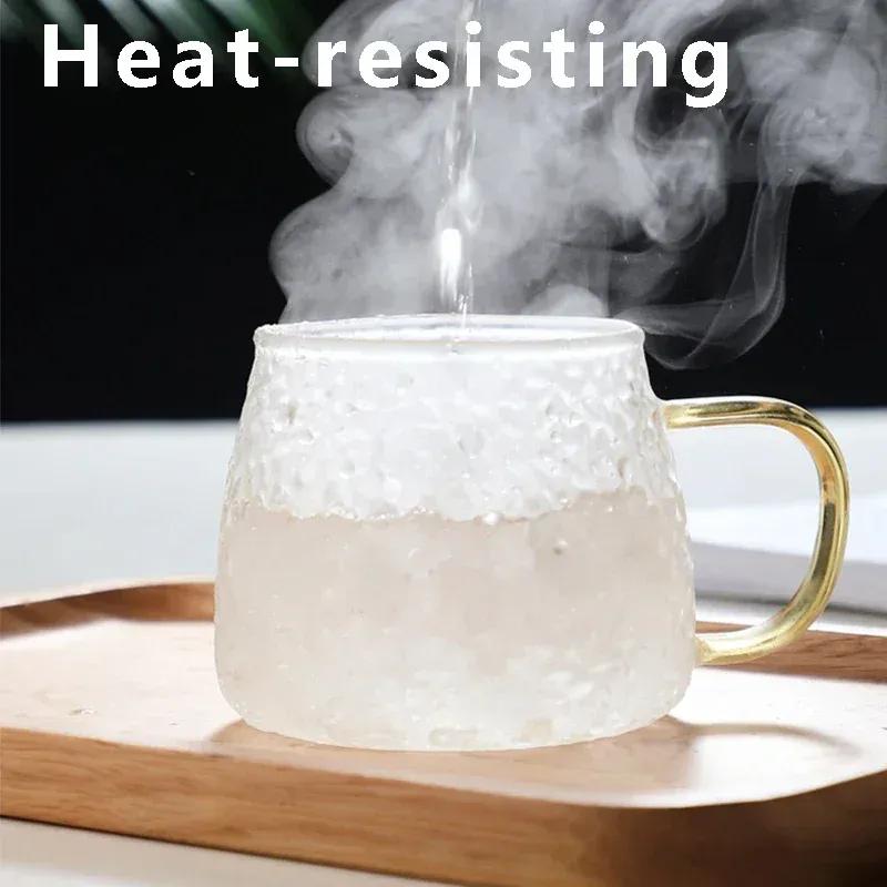 Hammer Pattern Coffee Cup Heat Resistant Juice Glass Mug Japanese Style Transparent Hand Handle Tea Cup for Household Drinking