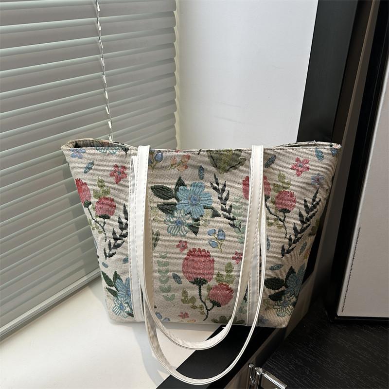 Embroidery Colorful Flower Style Large Capacity Bag For Women With Zipper Closure And Phone Pocket