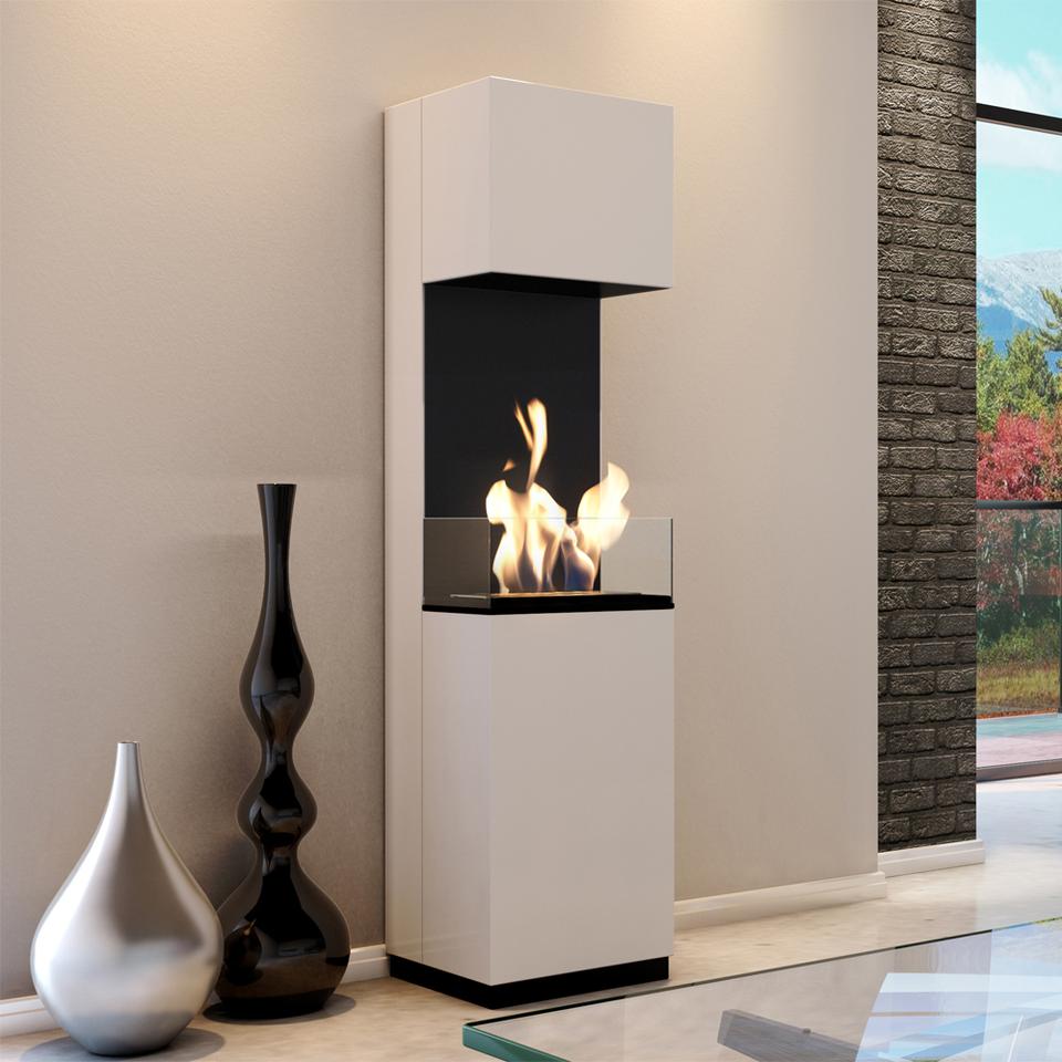 Portal freestanding Bioethanol fireplace SIERRA white with glazing TÜV