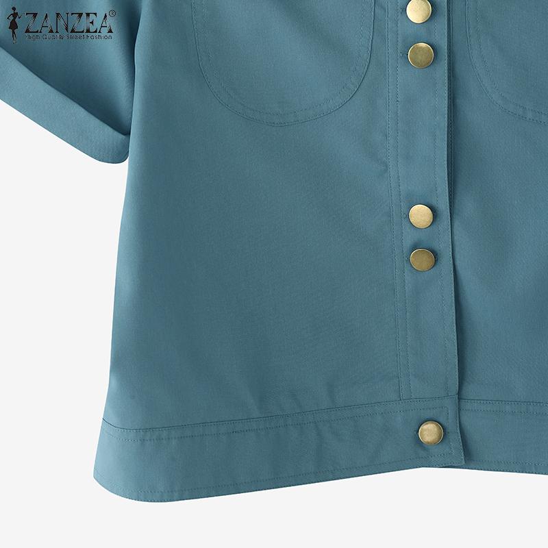ZANZEA Women Turn Down Collar Casual Short Sleeve Blouse