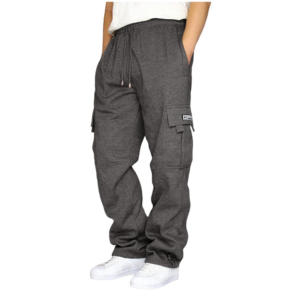 Men's Casual Multi Pocket Cargo Pants Loose Fit Workwear Trousers with Drawstring Waist and Adjustable Cuffs for Everyday Use