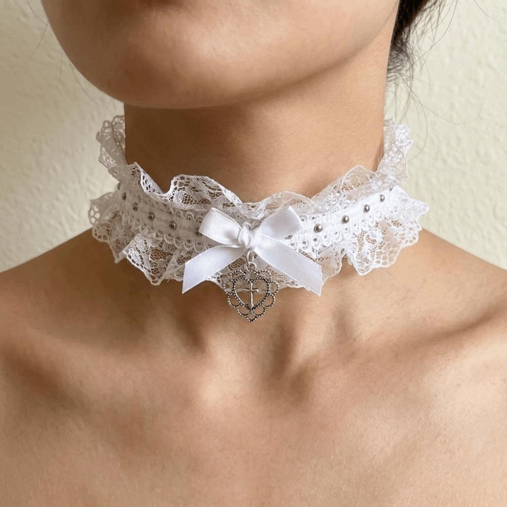 Bow Collar Lolita Choker Y2K Cosplay Necklace Anime Role Play Accessory Lace Necklace Women