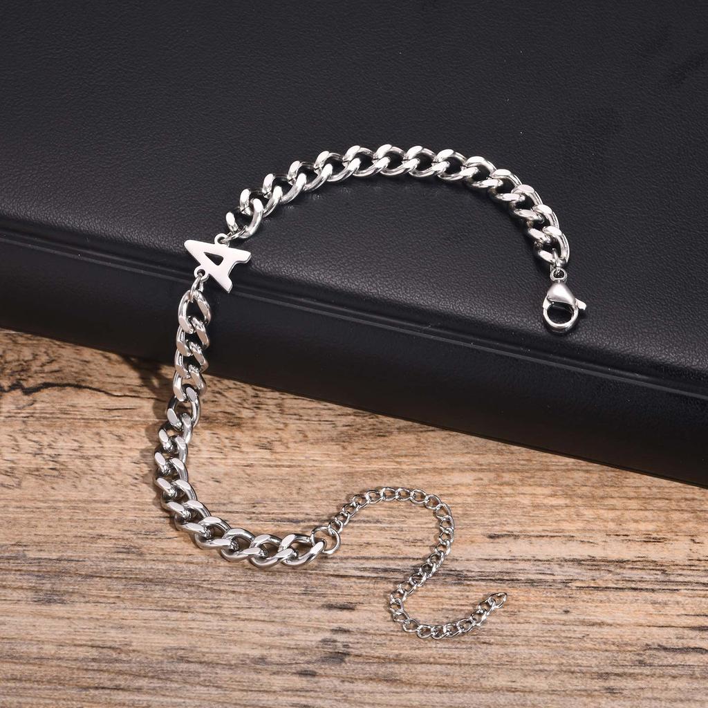 A-Z Initial Bracelets for Men,Stainless Steel Cuban Chain Bracelet with 26 Letter Alphabet,Waterproof Anti-faded Men Jewelry