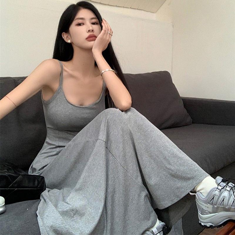 Sexy Low Collar Spaghetti Strap Dress Women Slim Fit Black Long Beach Dresses Woman Buttons Sleeveless Maxi Sundress