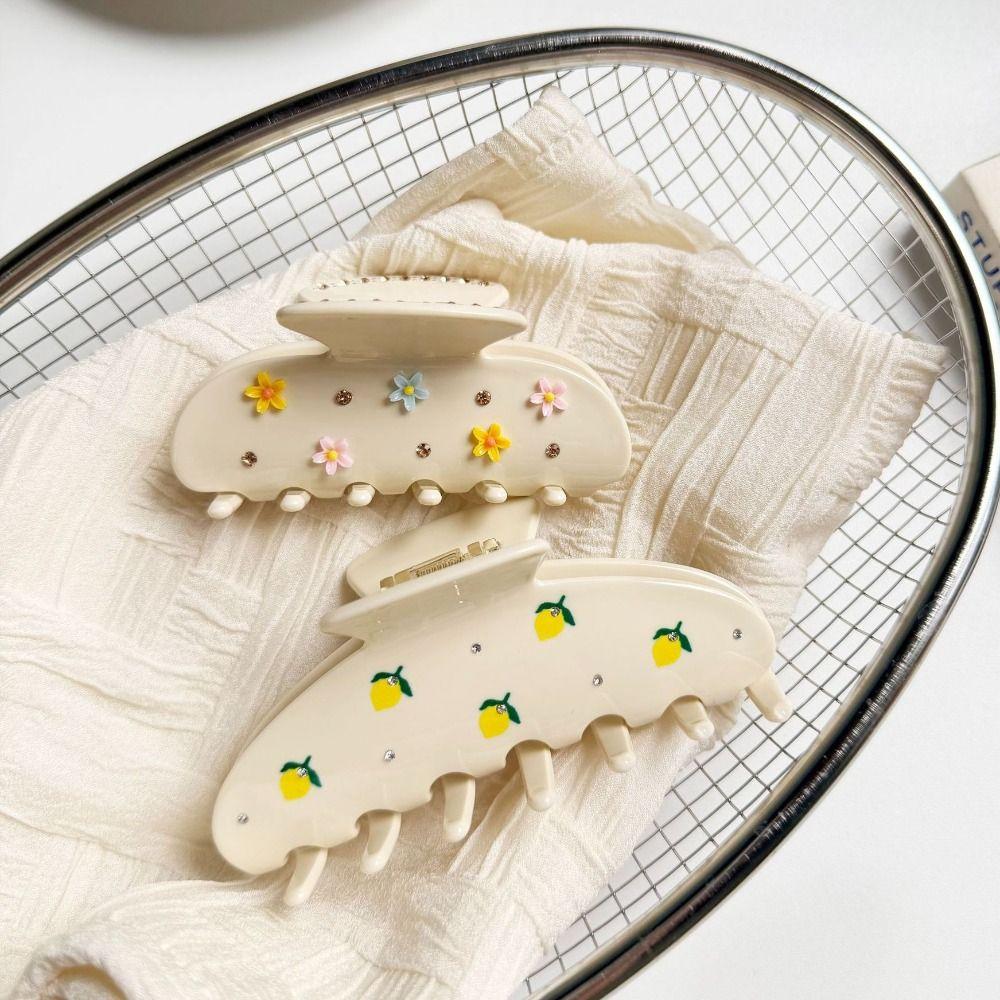 Rhinestone Decor Hair Barrettes Floral Decor Hair Jaw Clips Sweet Style Shark Hair Clips For Women