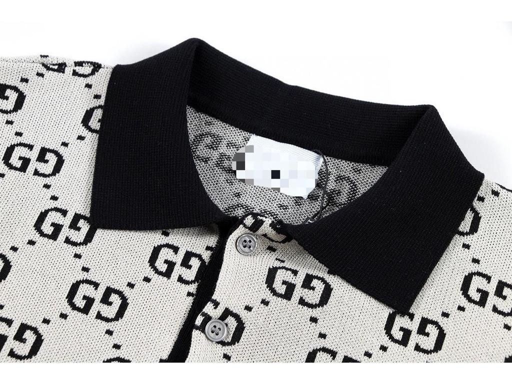 Unisex Trendig Sommar G-bokstav Jacquardstickad Pikétröja med Krage och Korta Ärmar