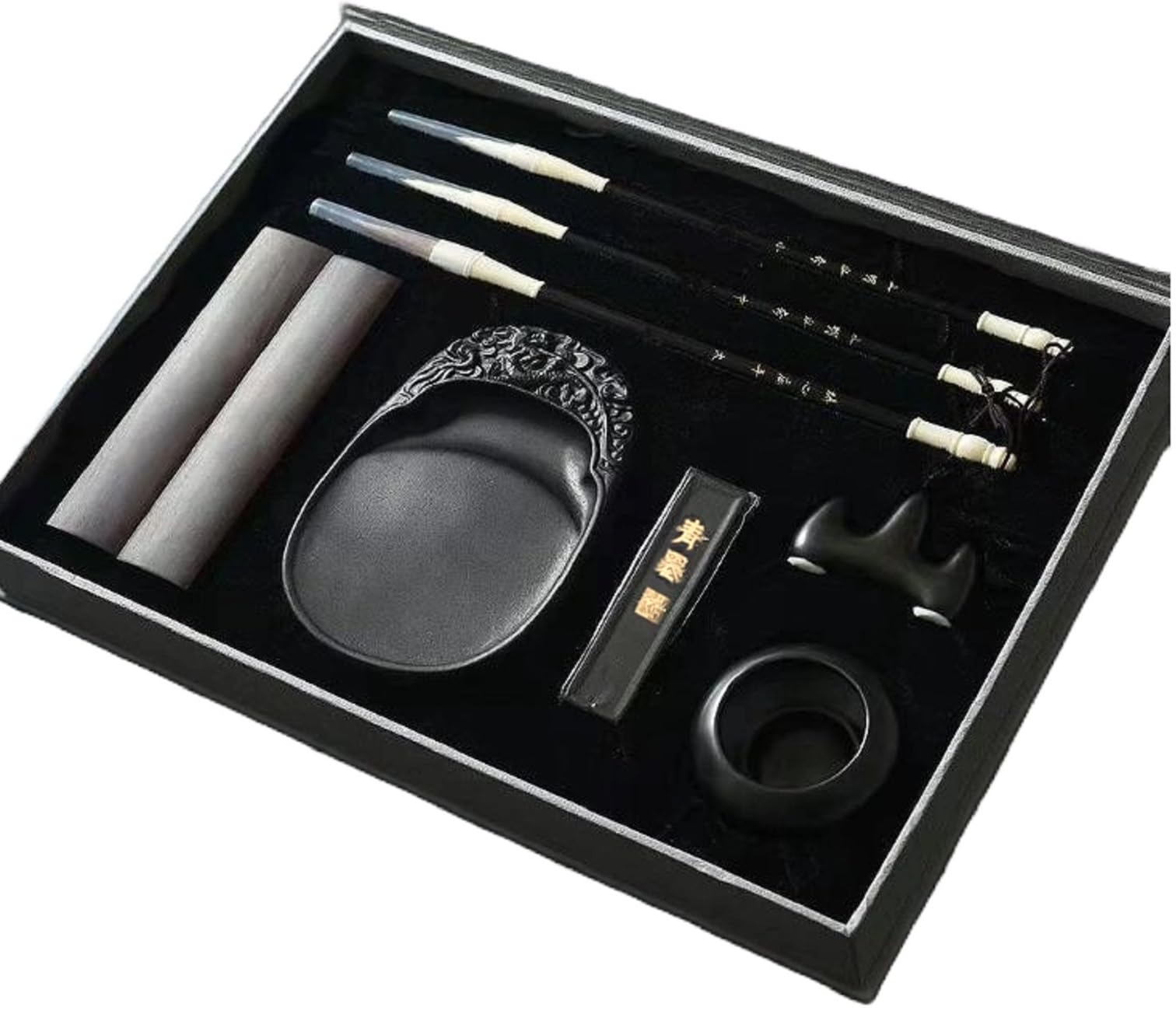 

dilib Calligraphy Set for Adults: Wool Brush, Inkstone, Ink, 2 Paperweights, Brush Rest, Water Pitcher, and Storage Case (8-Piece Set)
