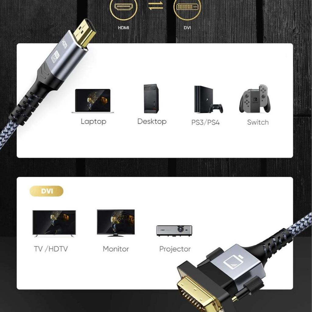 HDMI to DVI Bidirectional Adapter and Switch Cable Suitable for Laptops Ps4 Desktop Computers Televisions and 1080p Projectors