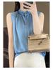 Women's Satin Sleeveless Tank Top with Lace Ruffle Stand Collar