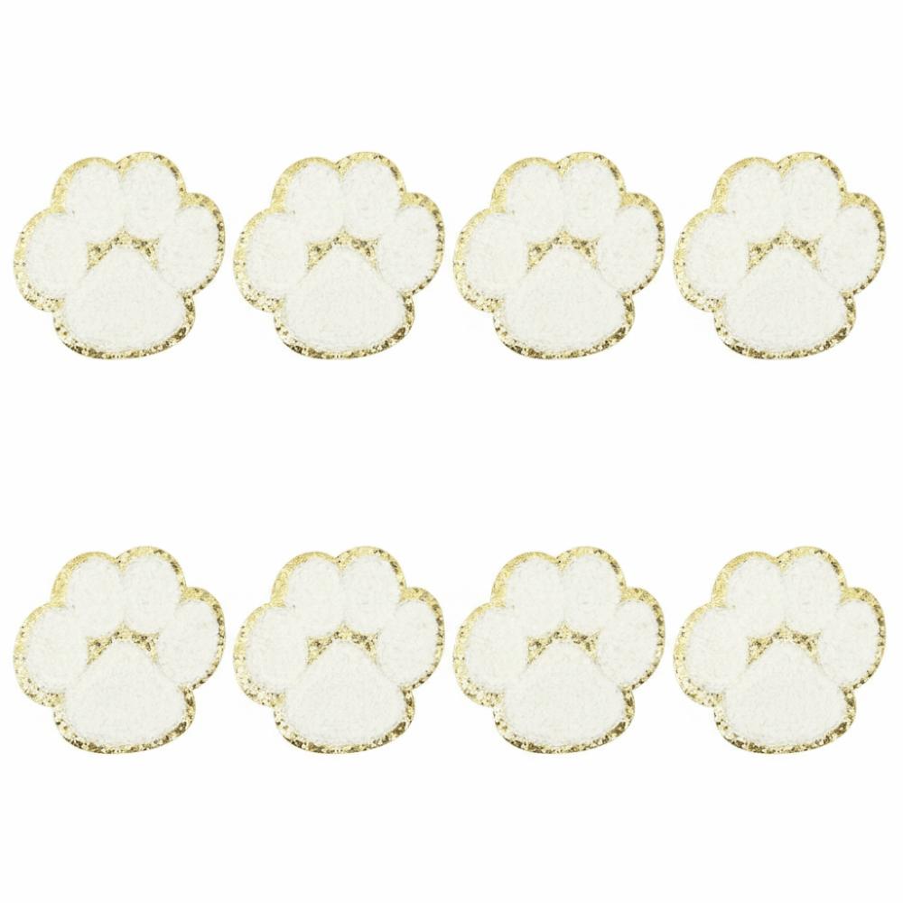 8pcs White Iron On Patches Paw Print Embroidered Patches DIY Decor Cat Paw Patches For Clothing