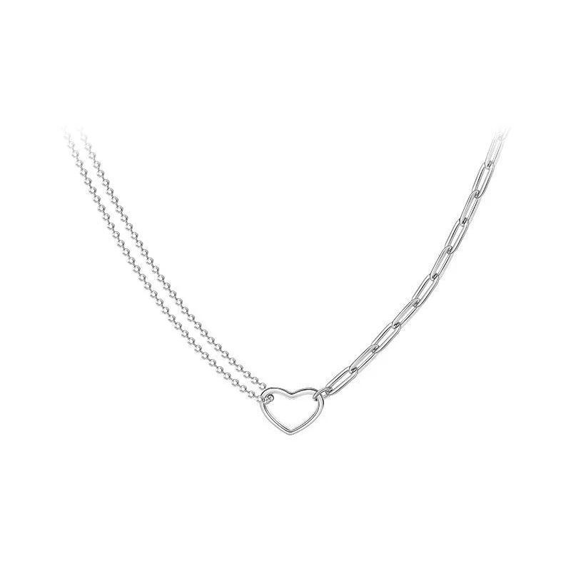 Real  Sterling Silver Hollow Heart Bead Chain Necklaces for Women Cute Fine  Minimalist Asymmetrical Accessories