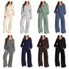 2025 Women's V-Neck Solid Color Casual Suit Set: Sweatshirt & Long Pants - European & American Autumn/Winter Fashion