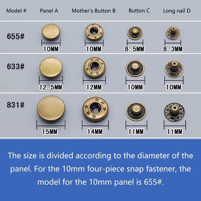 15mm 12.5mm Copper Snapping Fastener Set Durability Metal Button For Bags Clothing Jackets Accessories DIYer Crafting