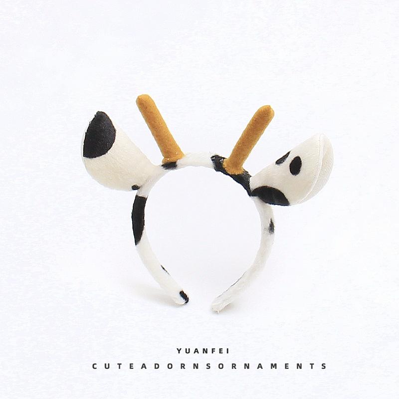 

Милая мультяшная плюшевая повязка на голову с коровьими ушками, с колокольчиками и ленточным бантом, Лолита, обруч для волос, кавайный животный, для вечеринки, косплея, головной убор