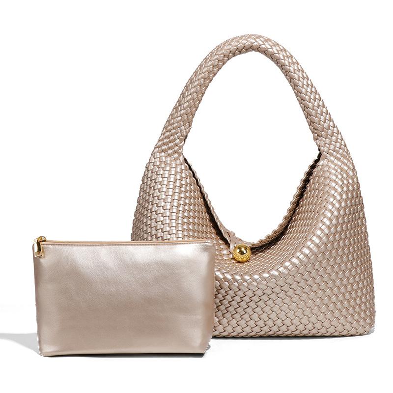Fashion new small golden ball hand-woven women's bag texture trend niche single shoulder armpit bag large capacity hand bag