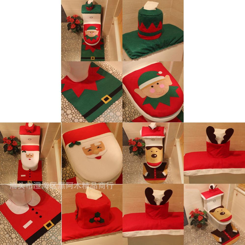 Holiday Cheer Santa Claus Toilet Lid Cover With Matching Rug And Tank Cover