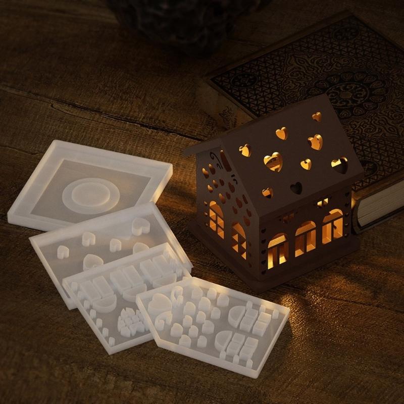 House Shaped Candlestick Silicone Mould Plaster Resin Making Molds 3D Candle Holder Gypsum Mold Table Decorations