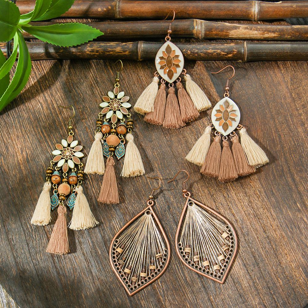 Retro Bohemian Woven Tassel Earrings In Niche Forest Style