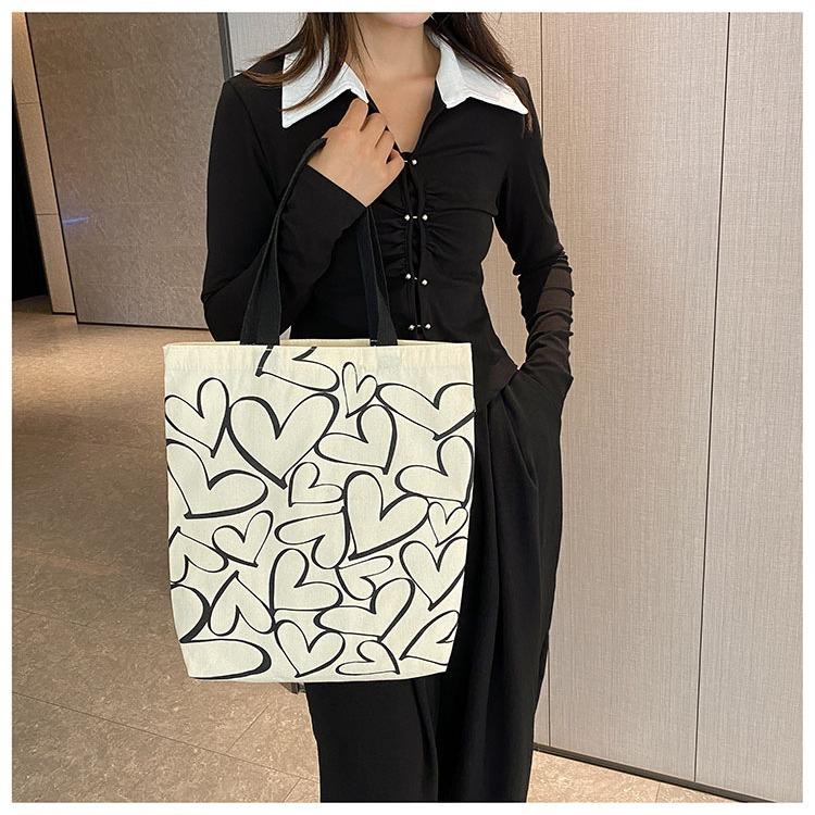 Canvas bag large capacity shoulder student tote bag cute variety of shopping bags simple cartoon canvas bag bag female