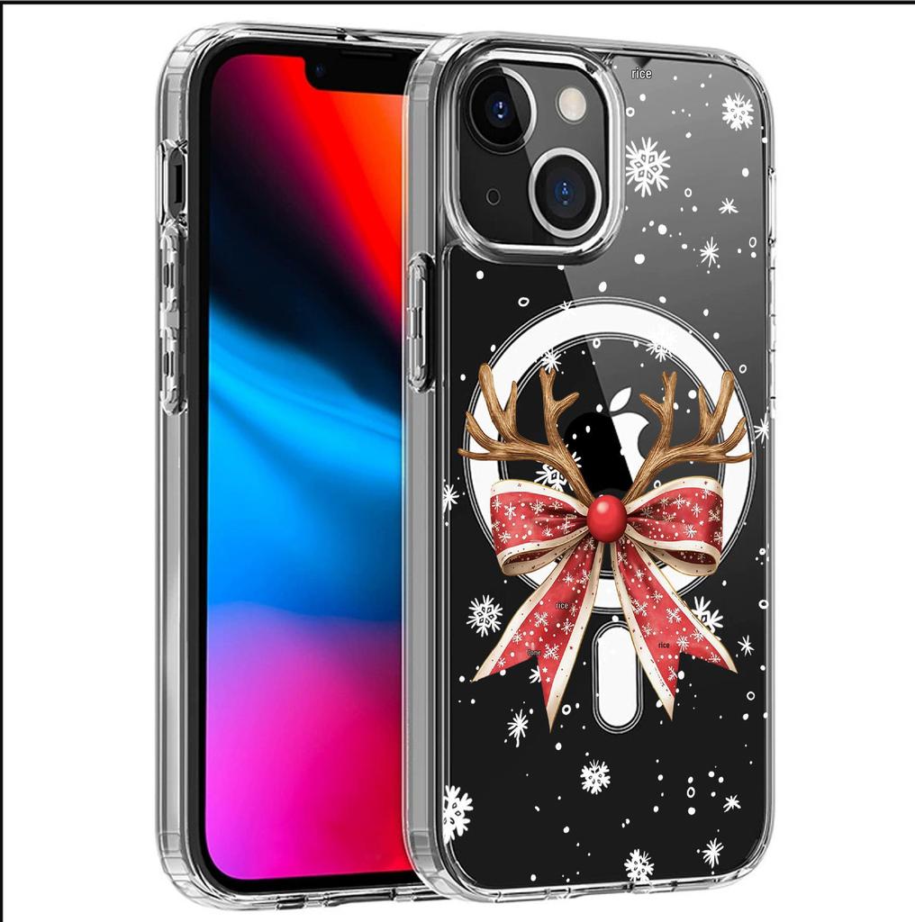 Bowknot Antler Magnetic Transparent Case for iPhone 15/16/17 Pro Max