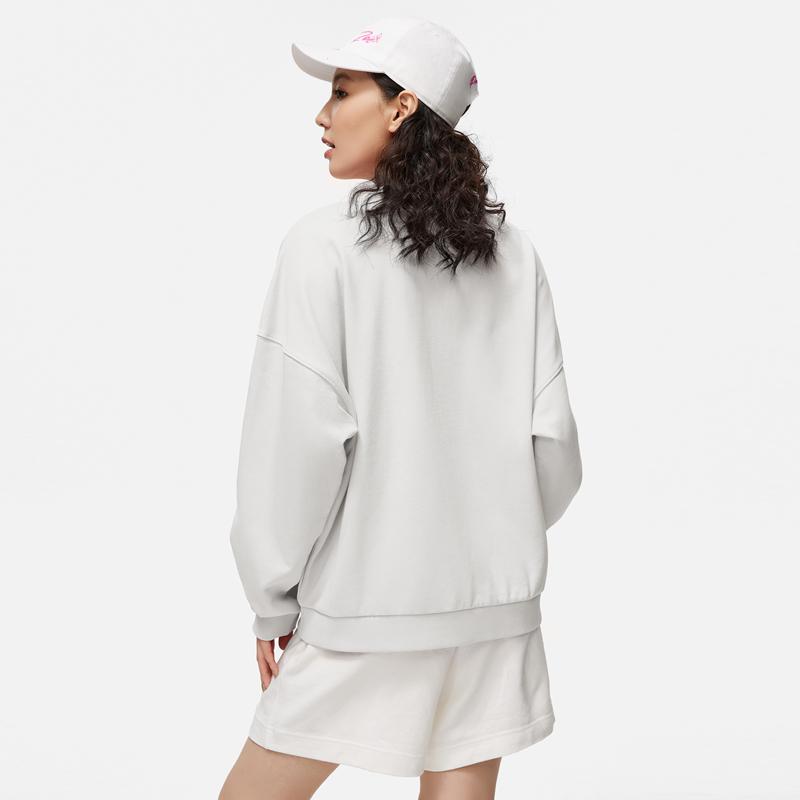 Li Ning Sports Lifestyle Series Fashion Round Neck Pullover Casual Long Sleeve Sweatshirt Women Sweatshirt Flower-Gray Tile-Gray AWDTB46-10