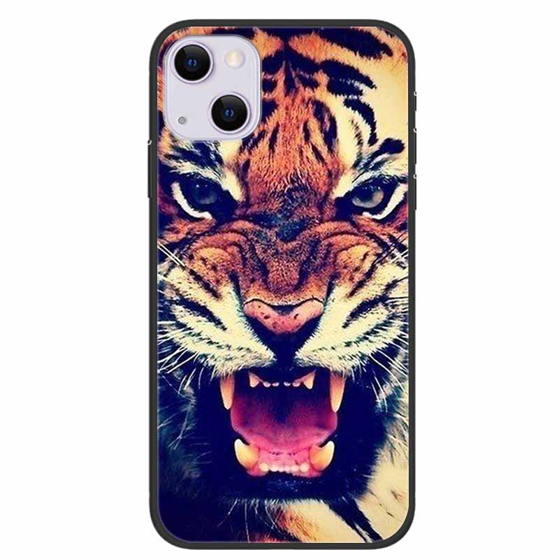 For iPhone 14/14 Plus Case Black Silicone Soft TPU Luxury Flower Animal Back Cover For iPhone 14/14 Plus New Shells for iPhone14