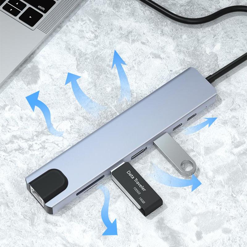 

2017L Type-C to Type-Cx2+USB2.0+HD+USB3.0+TF/SD+Network Card 100Mbps USB Hub Laptop Phone Docking Station As Shown A