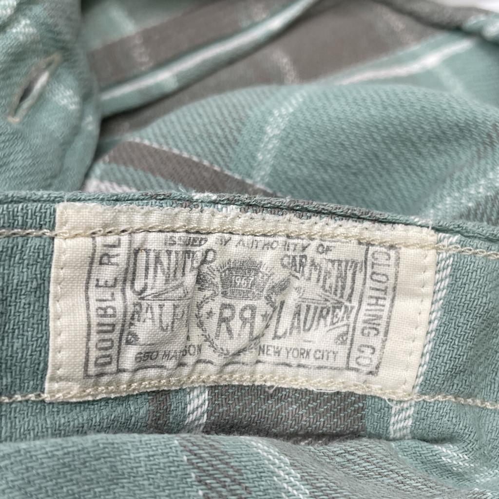 RRL Green X Gray Twill Check Pattern Long Sleeve Shirt Tops M Green X grayUsed