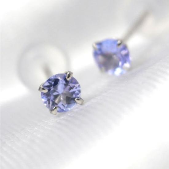 Pt900 Platinum 3mm Stud Earrings with December Birthstone Tanzanite (Pair)