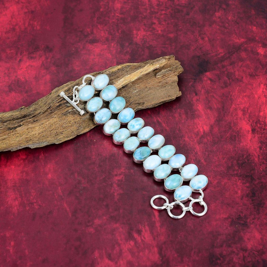 Larimar Jewelry, 925 Solid Sterling Silver Gemstone Bracelet, Handmade Jewelry, For Memorial Day