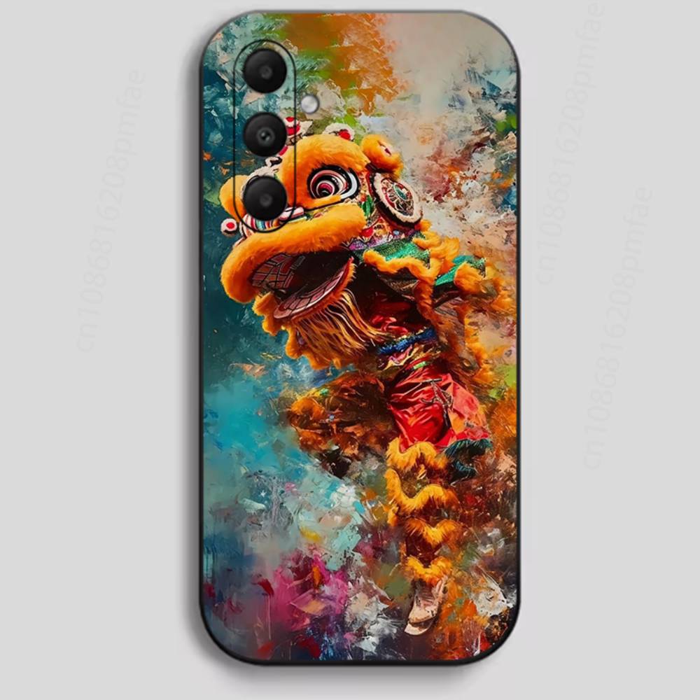 Chinese Lion Dance Phone Case For Samsung Galaxy A13,21s,22,31,32,40,52,71,A91 Soft Black Shell
