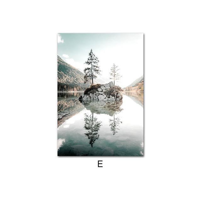 Aurora Lake Reflection Sheep Yak Animals Nature Scenery Canvas Painting Scandinavian Art Print Poster Wall Picture Home Decor