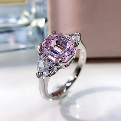 Anel de safira facetada em ouro branco 18k, presente de aniversário de casamento e noivado, joia de prata esterlina 925